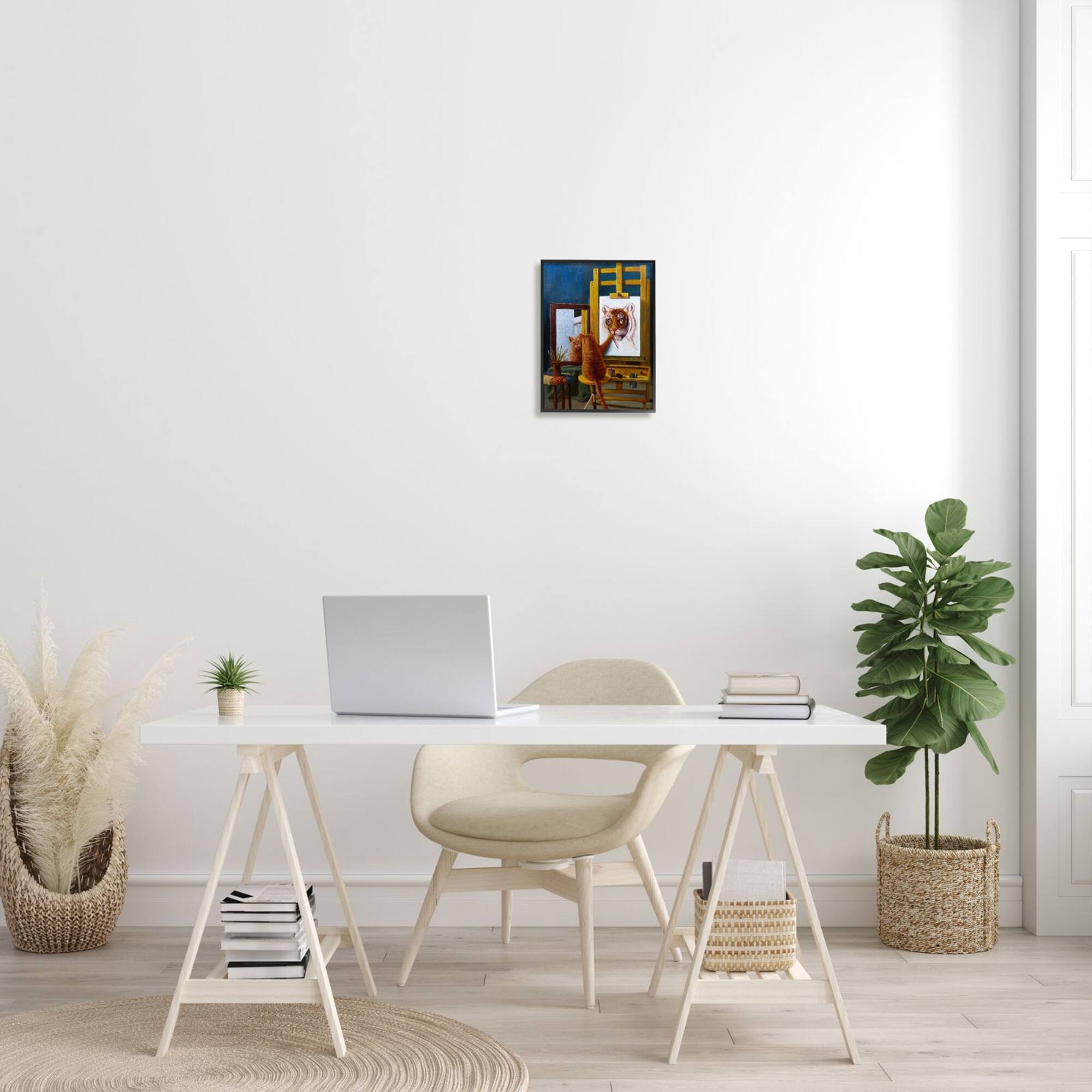 Stupell Industries Cat Confidence Self Portrait as a Tiger Funny Painting Framed Wall Art